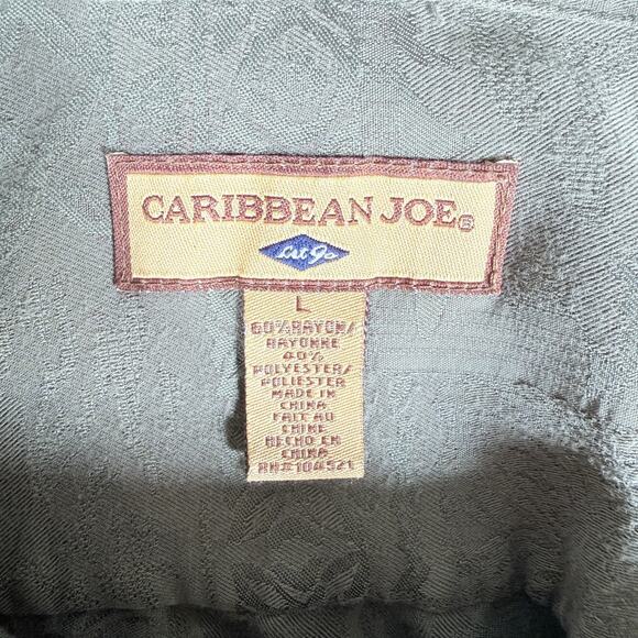 Caribbean Joe Shirt Large Gray Palm Tree Print Collared Button Down Hawaiian - Picture 2 of 5